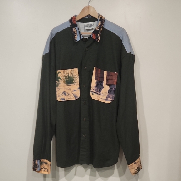 John Wayne Men's Green Patterned Cool Shirt - Picture 1 of 7